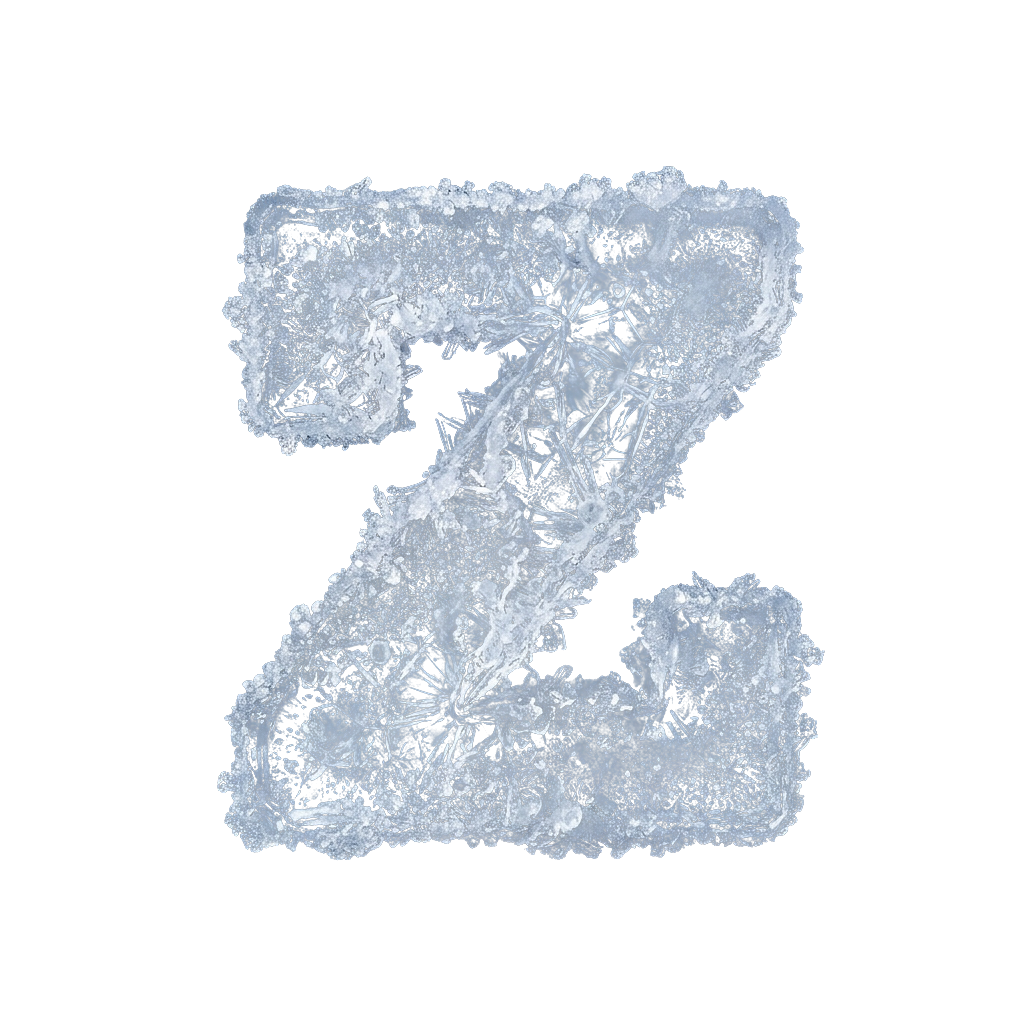 A stylized letter Z made of intricate ice crystals against a black background