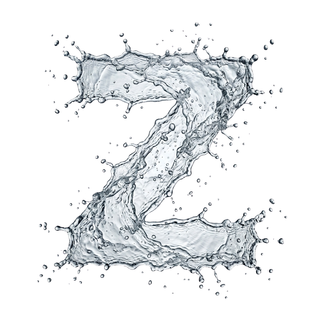 A stylized letter Z formed by splashing water against a dark background