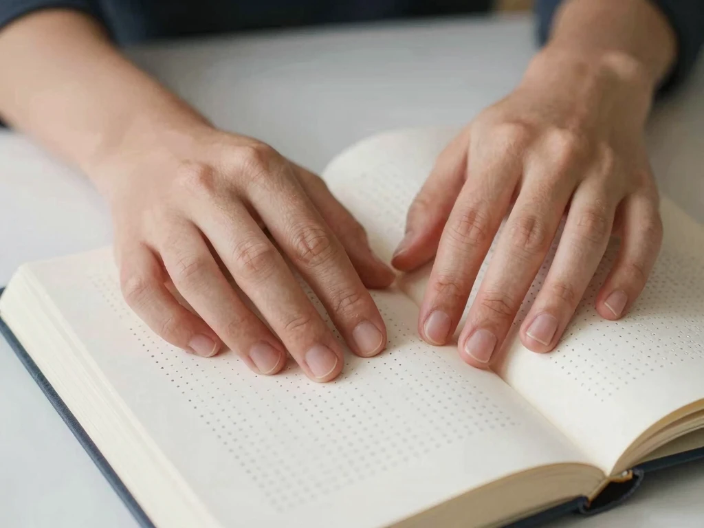 Hands on Braille Book: Visually Impaired Person Engaged in Tactile Reading - Feature Image Jan 49