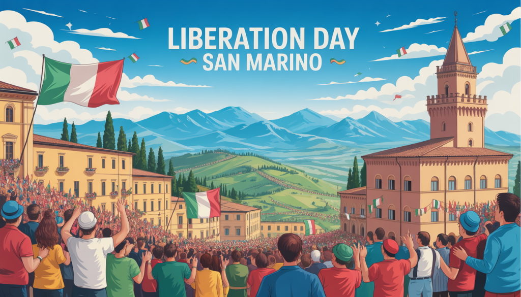 San Marino Liberation Day Festivities with Cheering Crowd and National Flags - Feature Imagefeb 05