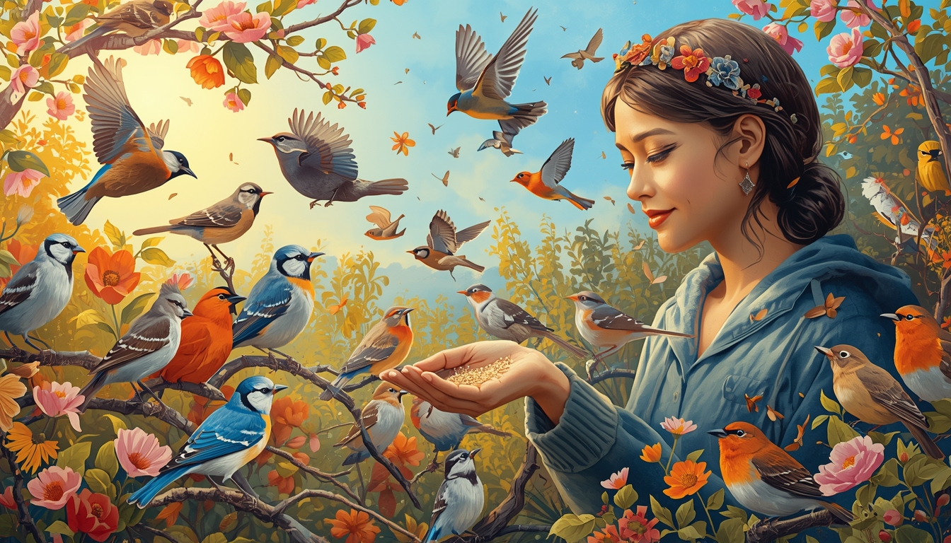 Woman's gentle hand feeds wild birds in a vibrant spring garden. - Feature Imagefeb 03 1
