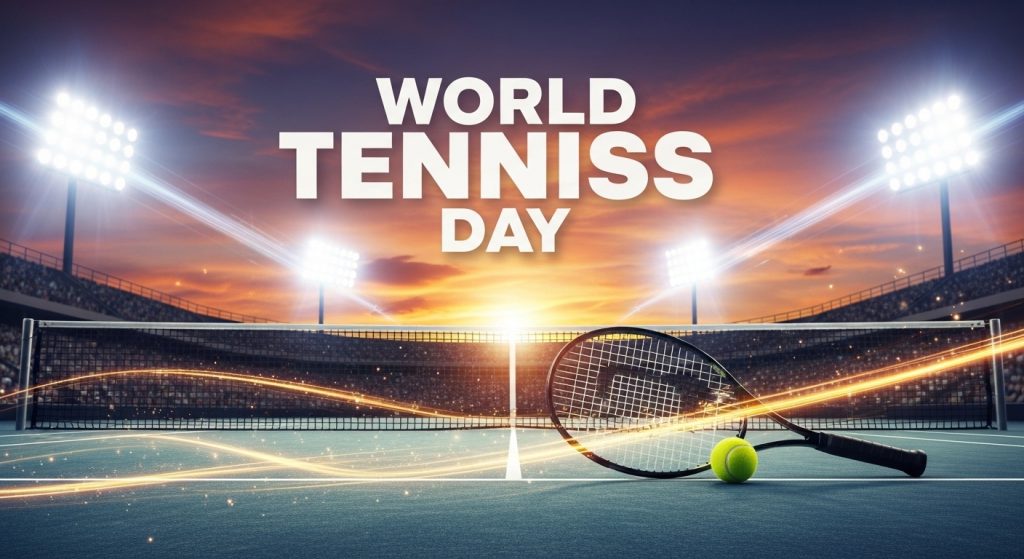 World Tennis Day Event on Court with Racket and Ball at Stadium Sunset - Featured Image 108
