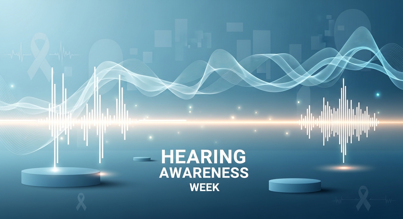 Hearing Awareness Week Concept. Sound Waveform & Ribbon on Blue Medical Background - Featured Image 30