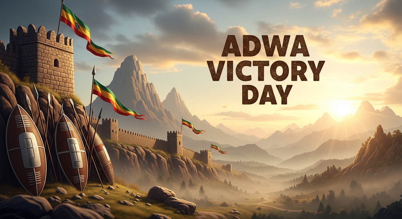 Adwa Victory Day Celebration: Ethiopian Flags, Ancient Fortifications, and Shields at Dawn. - Featured Image 98