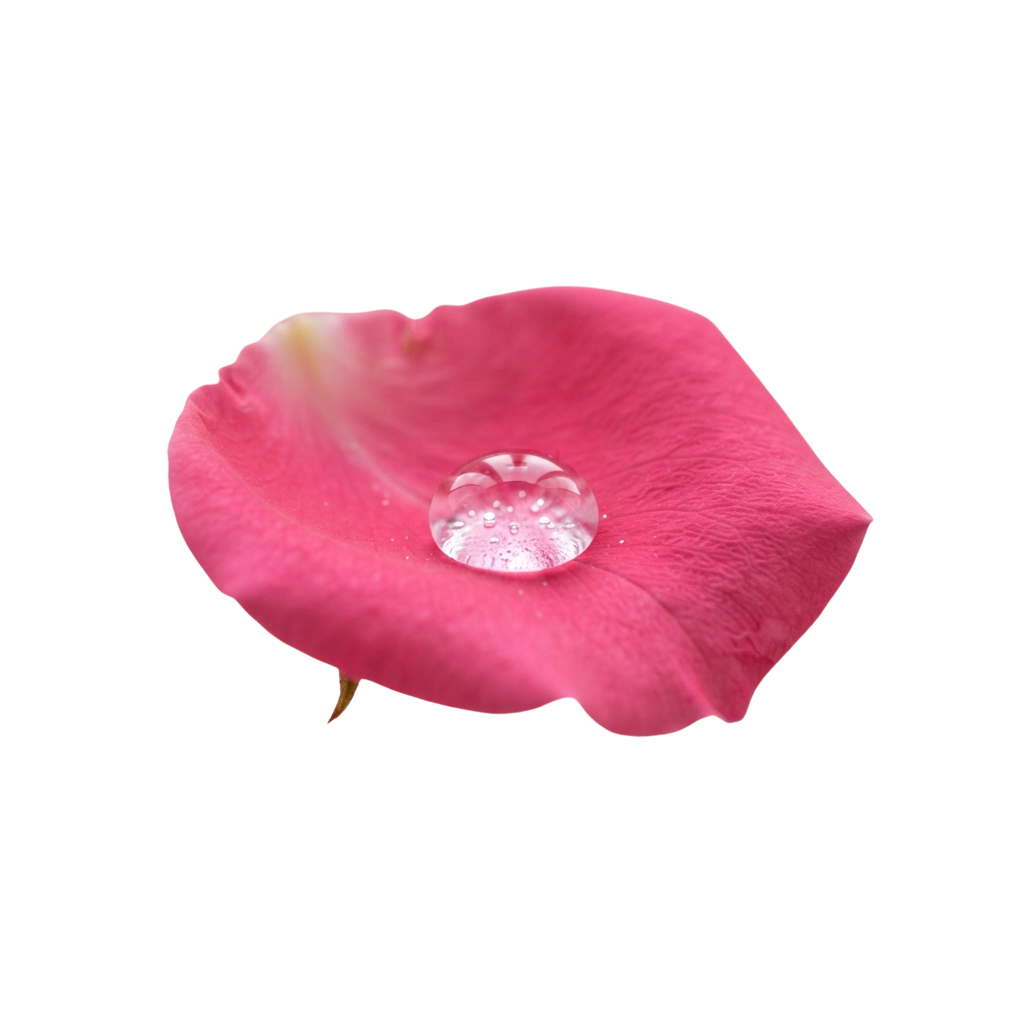 A close-up of a pink flower petal with a water droplet resting on its surface