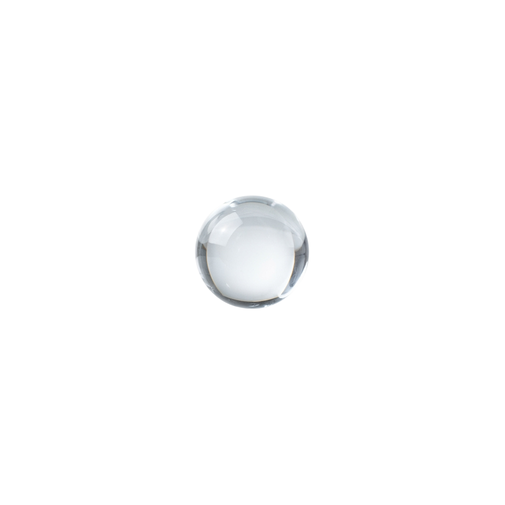 A close-up image of a reflective, glossy spherical object against a black background