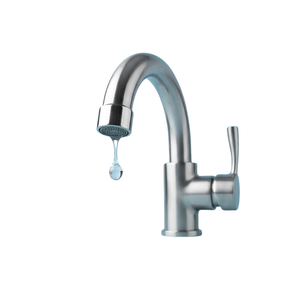 A sleek, single-handle kitchen faucet with water flowing from the spout.