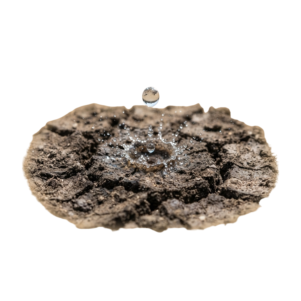 A close-up image showing a water droplet on a rough, porous, brown surface with smaller droplets forming around it