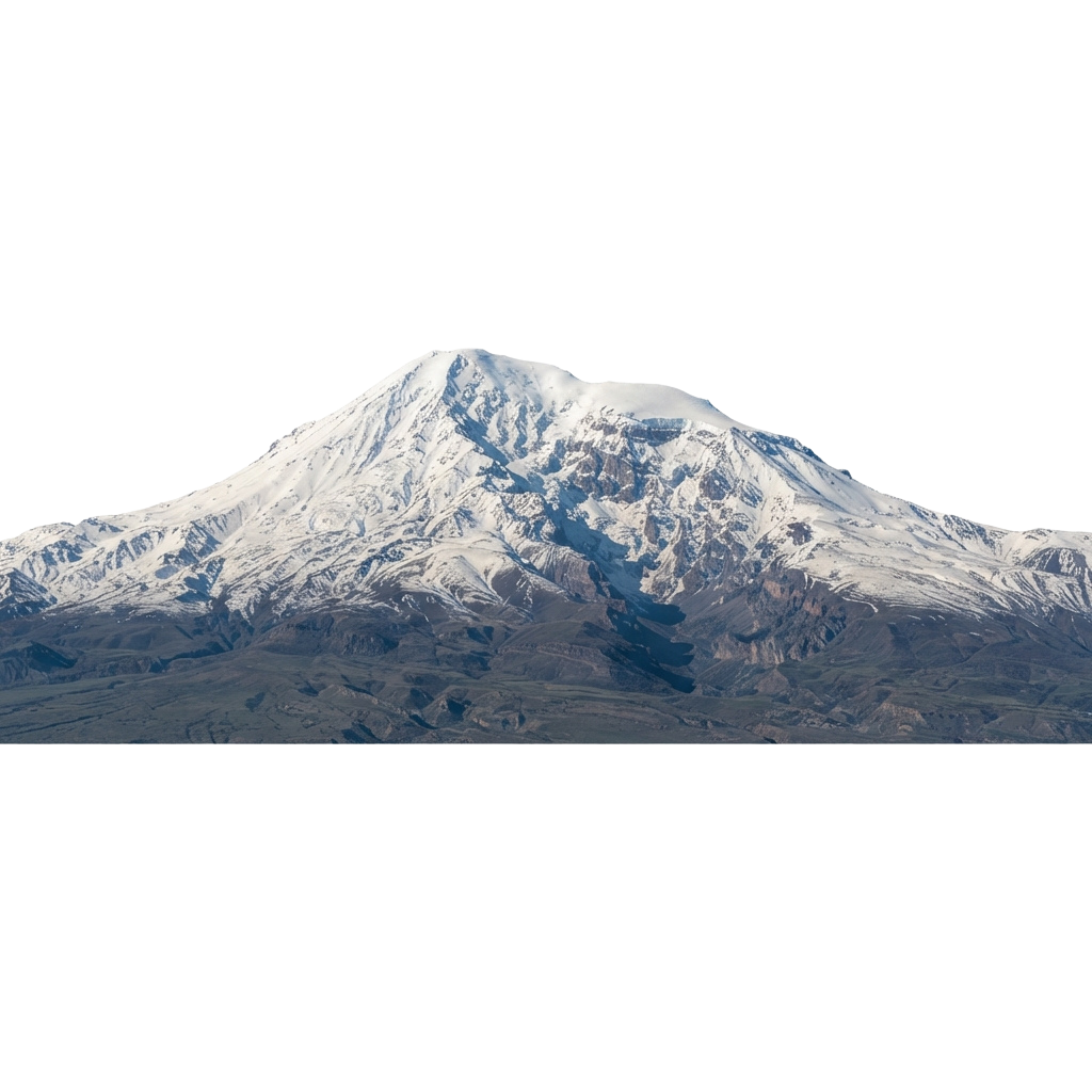 A stunning view of a snow-covered mountain peak with glaciers and rugged terrain