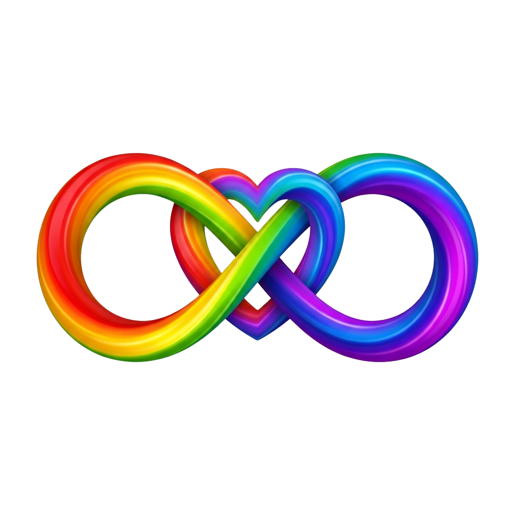 Three vibrant, intertwined loops forming an infinity symbol with rainbow gradient colors