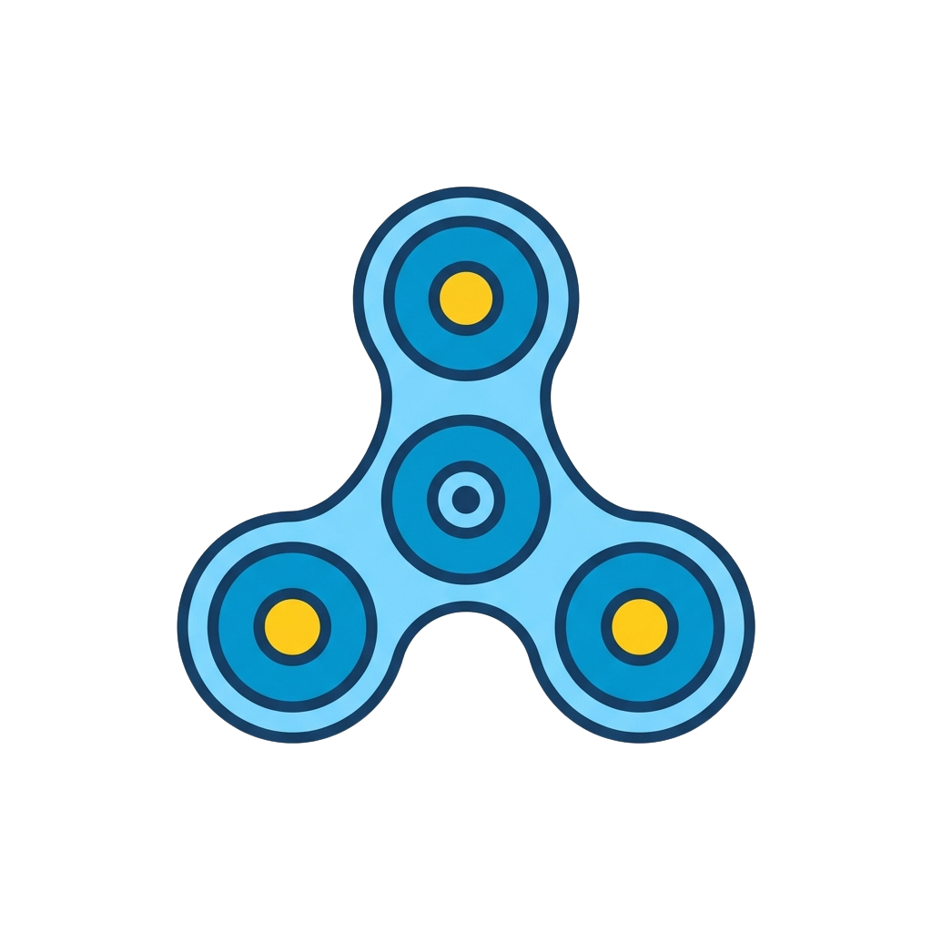 Blue tri-spoke fidget spinner with yellow bearings on each hub