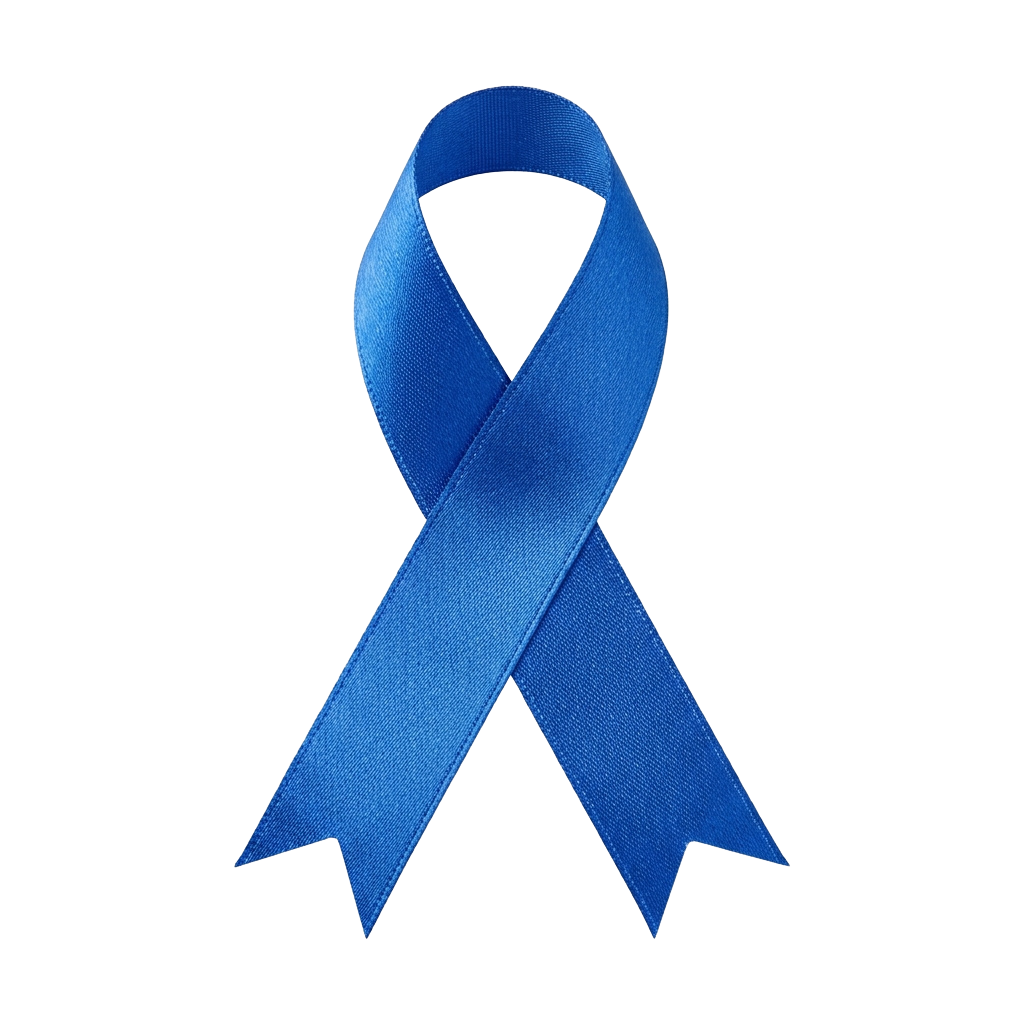 A solid blue awareness ribbon displayed against a black background