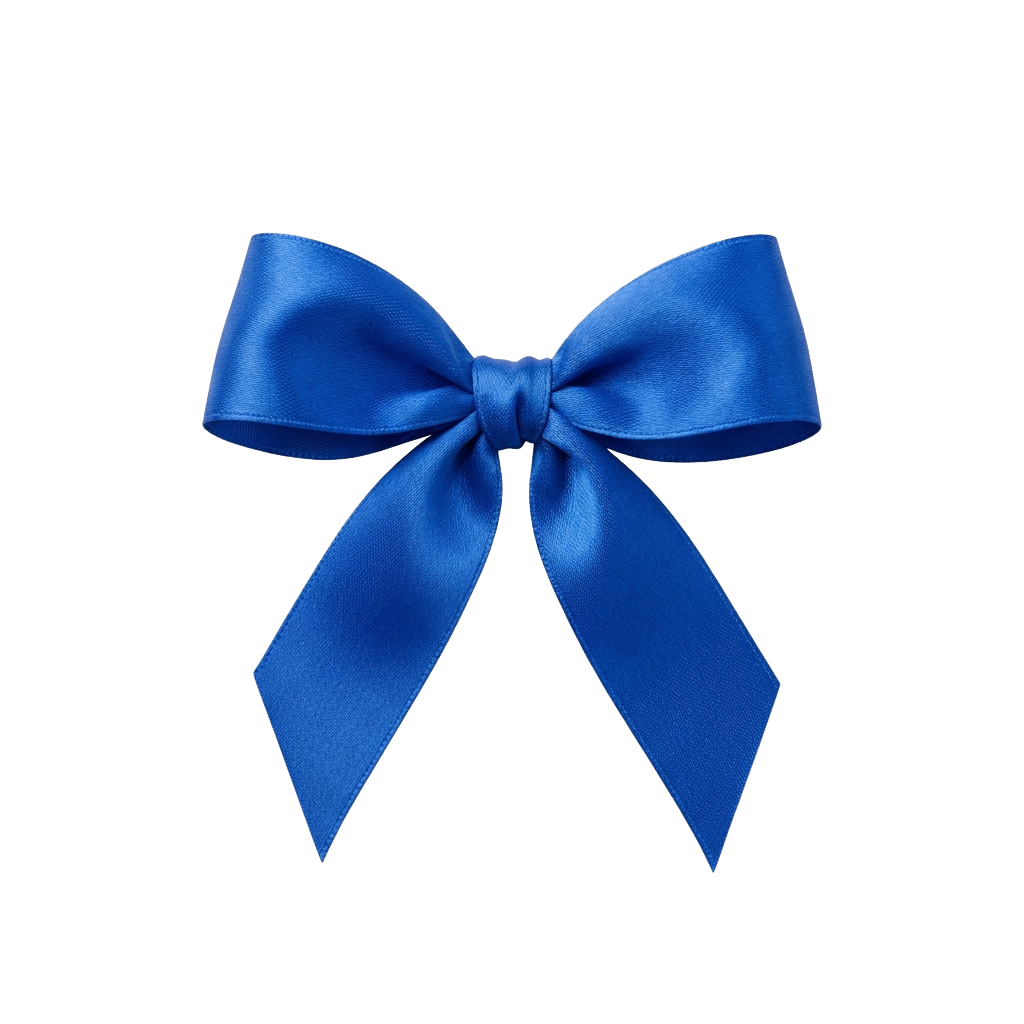 A neatly tied blue satin bow on a black background