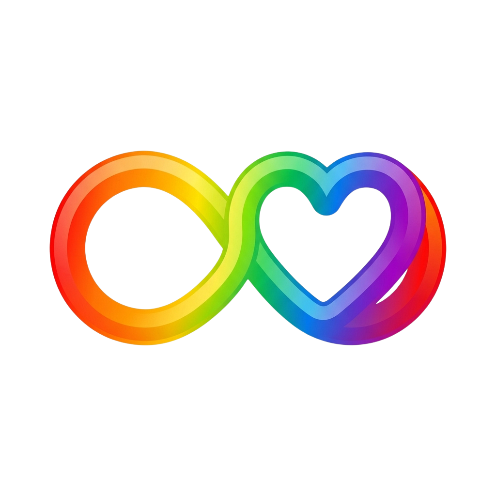 Colorful rainbow infinity symbol combined with a heart shape