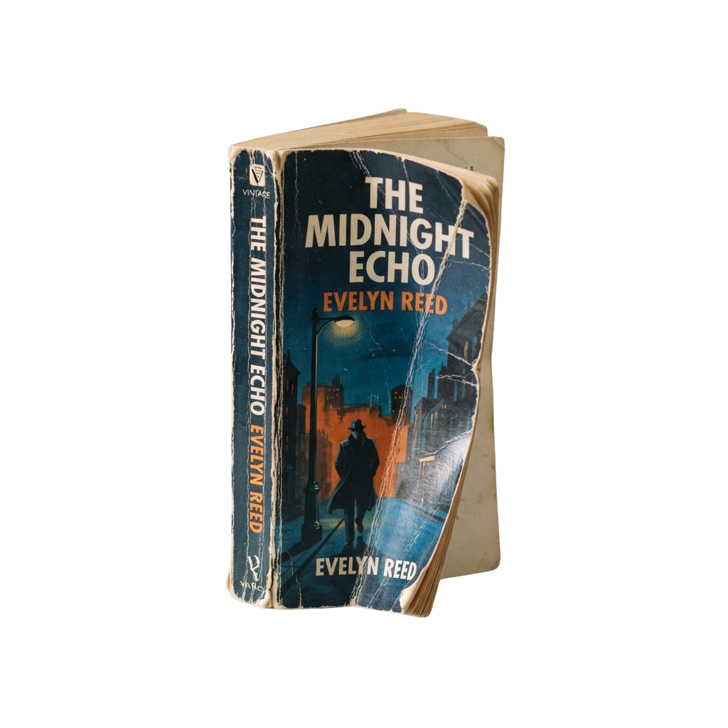 Two copies of a book titled The Midnight Echo by Evelyn Reed shown stacked on a shelf