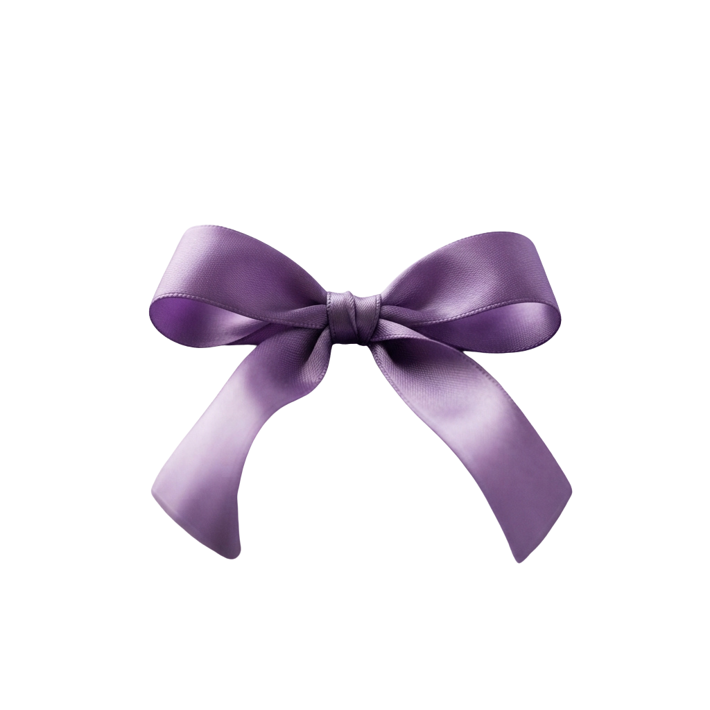 A neatly tied purple satin bow on a black background