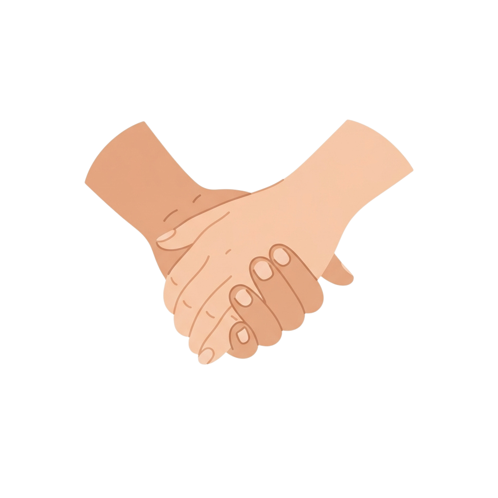 Two hands shaking in a firm handshake against a black background