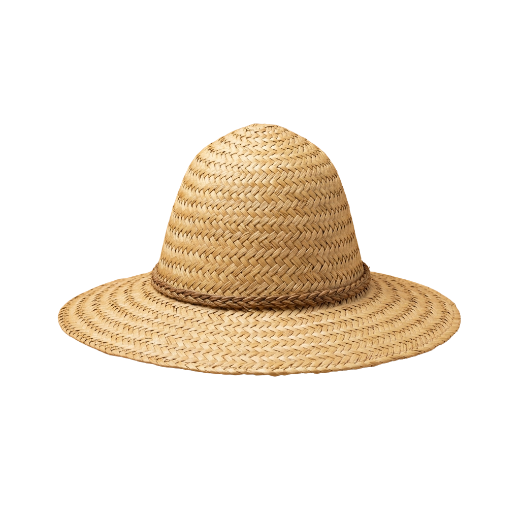 Light beige woven straw fedora hat with a wide brim and textured surface
