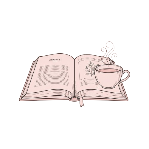 An open book with a cup of tea and rising steam on the right page, labeled Chapter 1