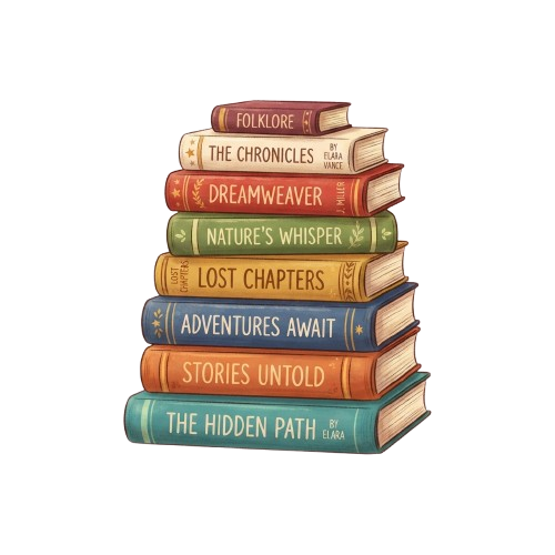 Stack of seven colorful illustrated books with fantasy-themed titles