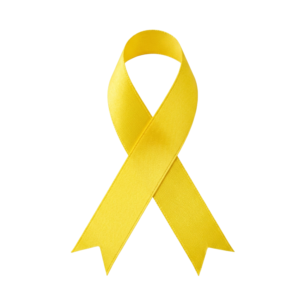 A bright yellow awareness ribbon against a black background