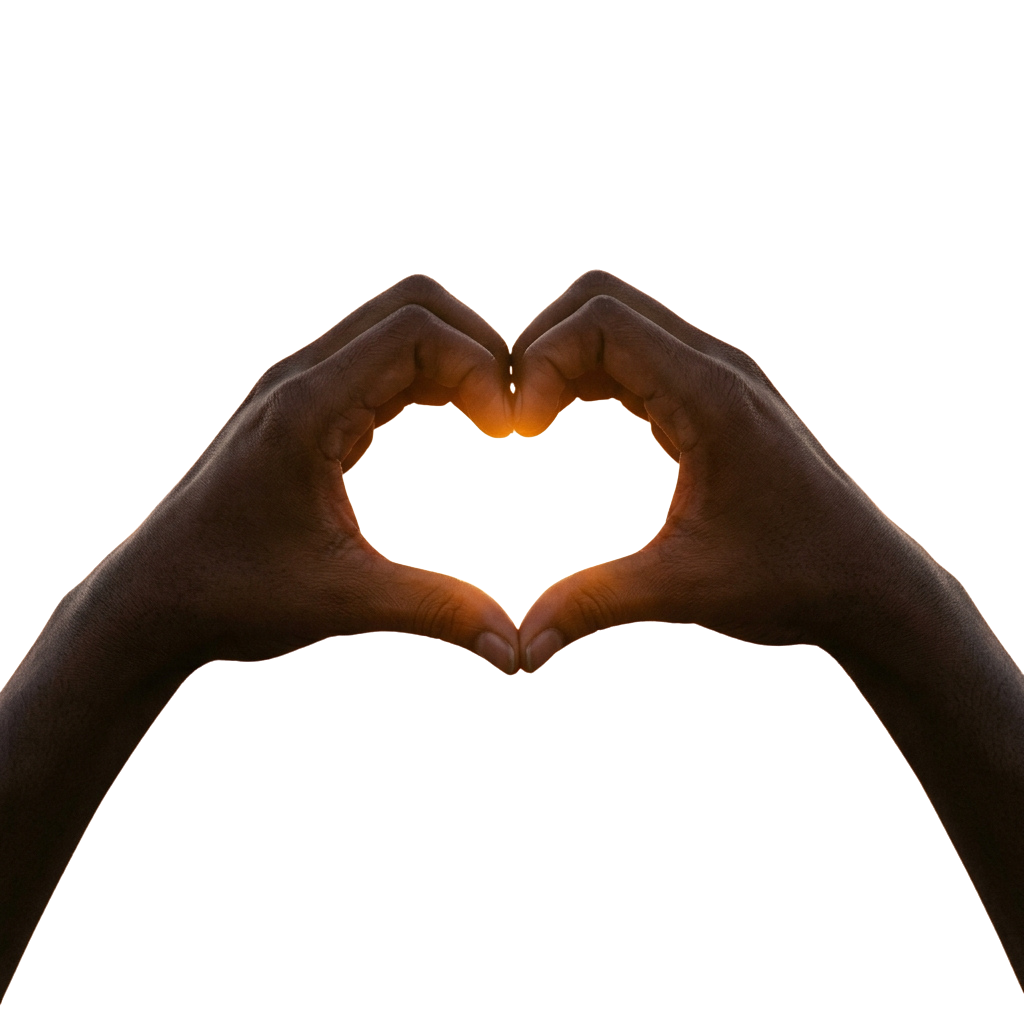 Two hands forming a heart shape with fingers against a dark backdrop