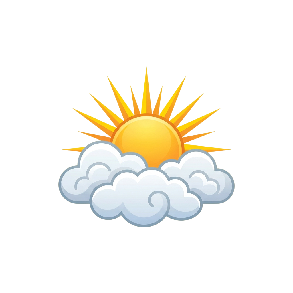 Bright sun partially obscured by fluffy white clouds against a dark background