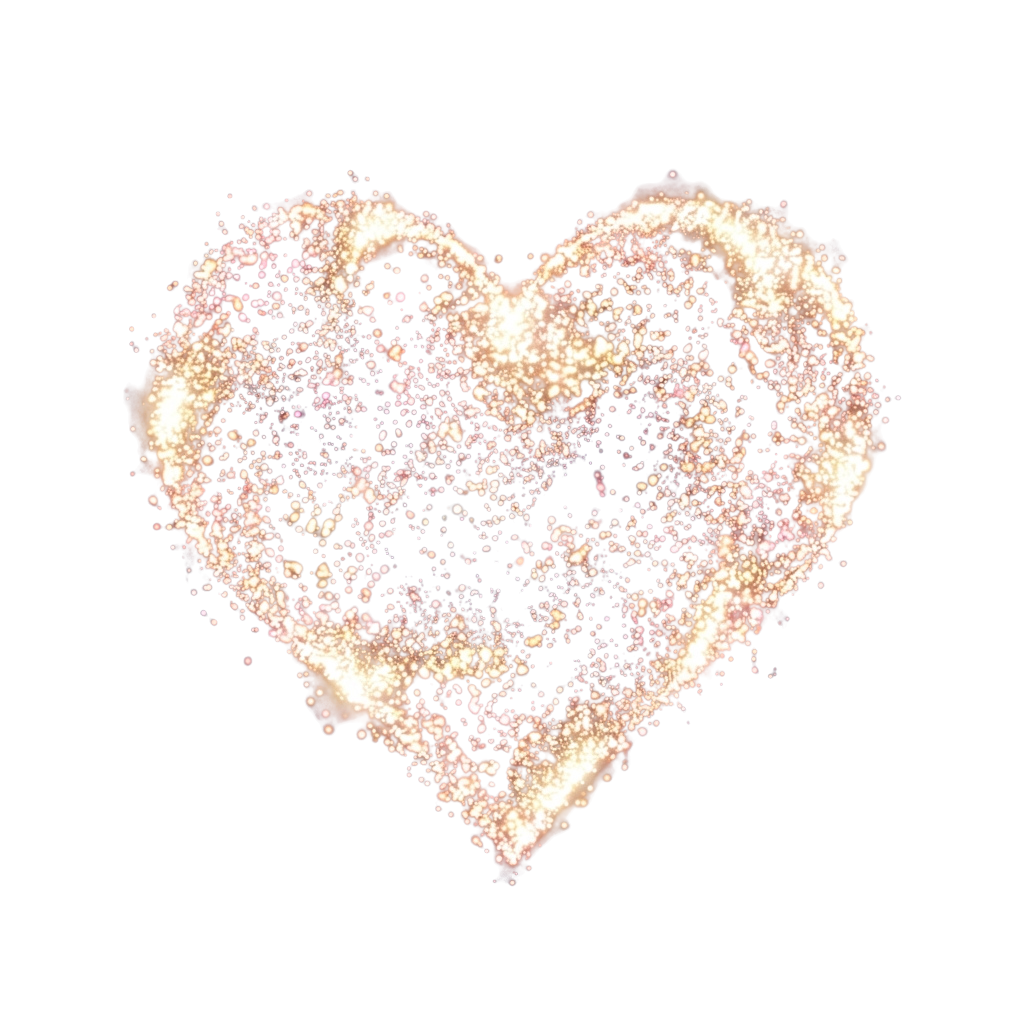 A glowing heart shape made of bright, scattered sparkles against a dark background
