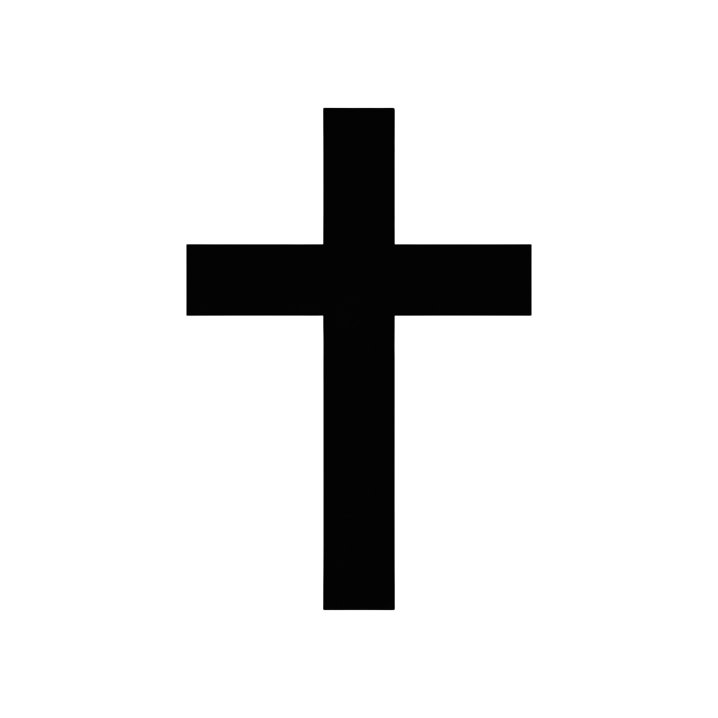 A minimalist white cross centered on a black square background