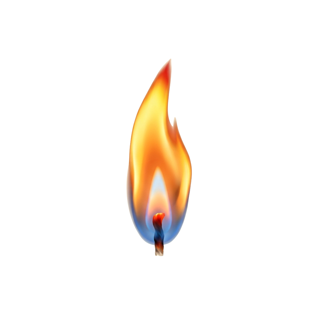 A glowing flame with bright orange and yellow hues against a black background