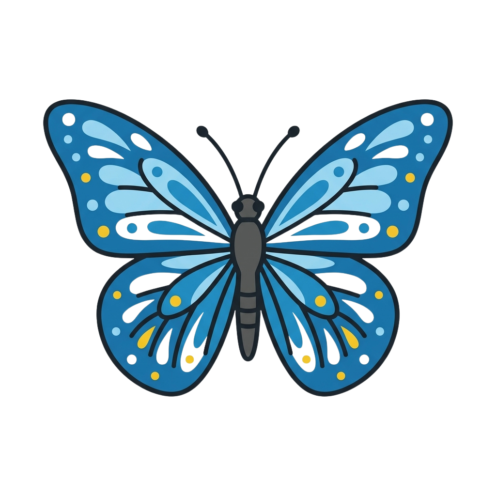 Illustration of a blue butterfly with yellow and white dots on its wings