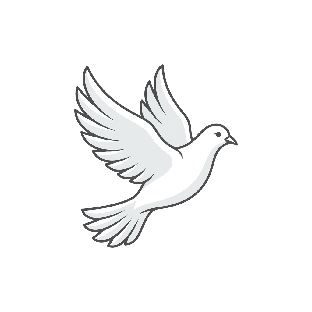A white dove in mid-flight against a black background