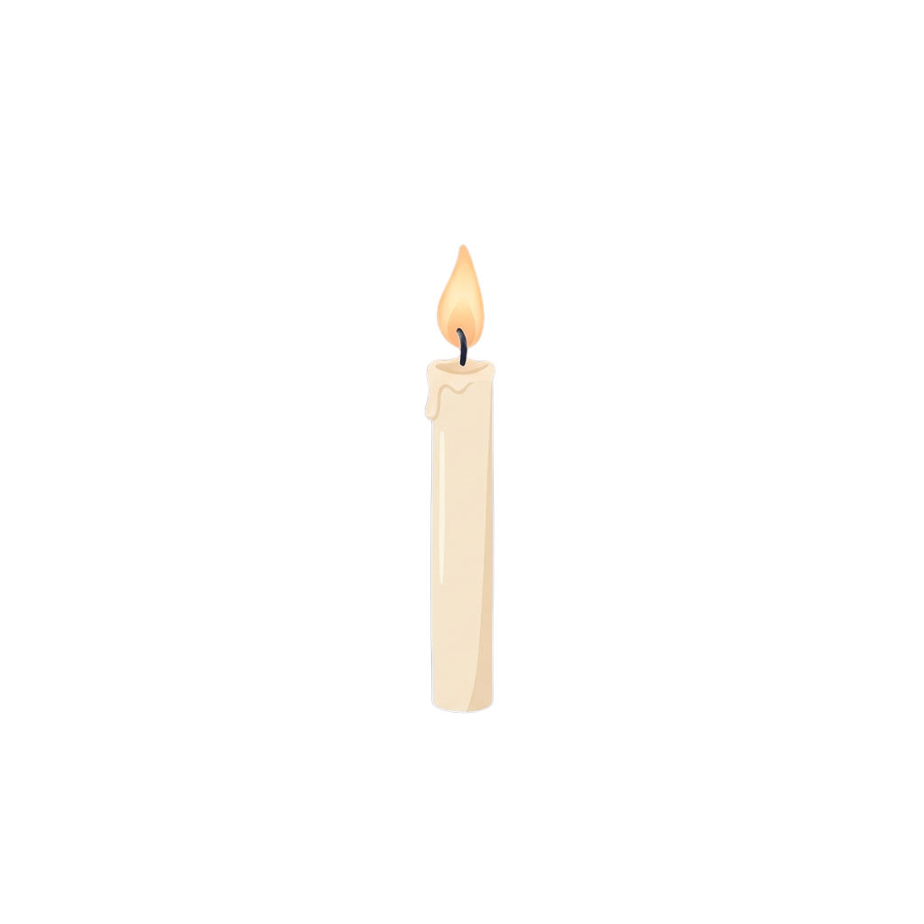 A single white candle with a lit flame against a black background
