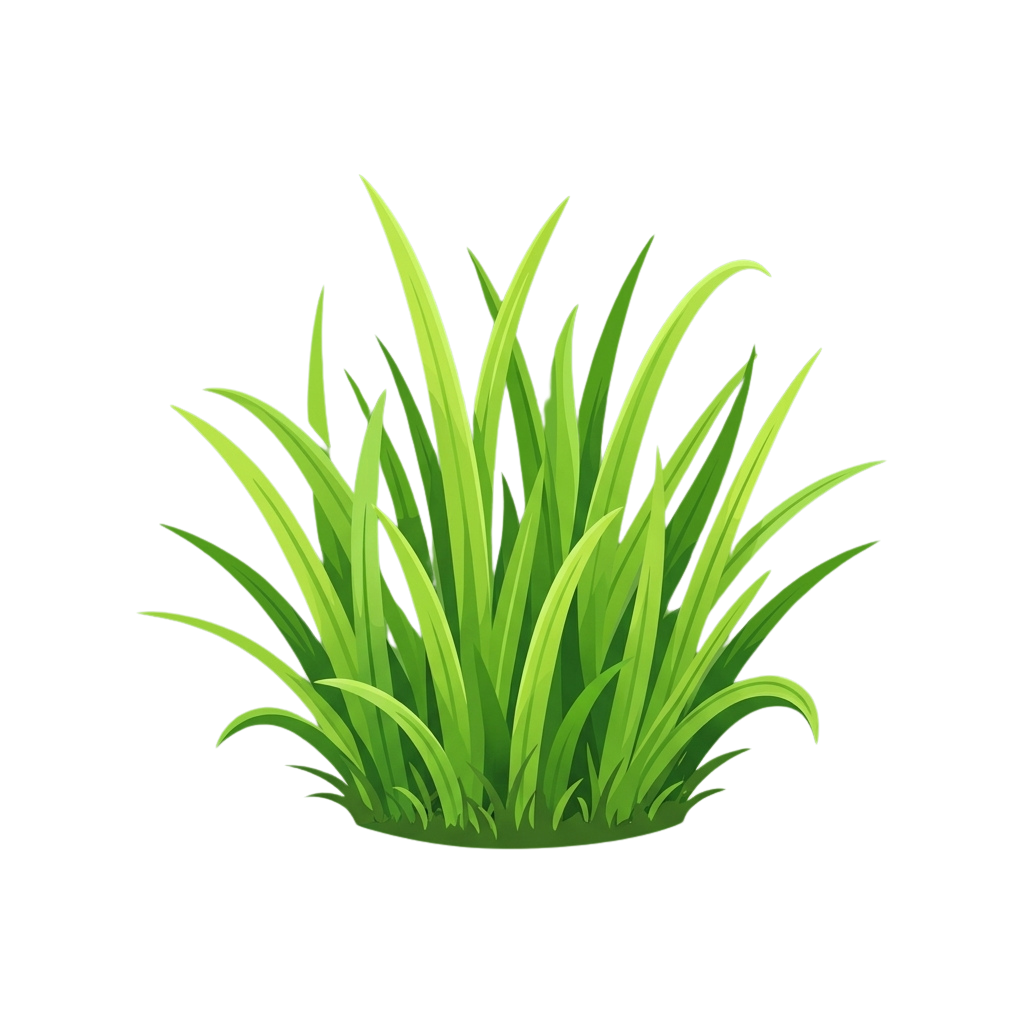 A cluster of green grass blades with a slight 3D effect against a black background
