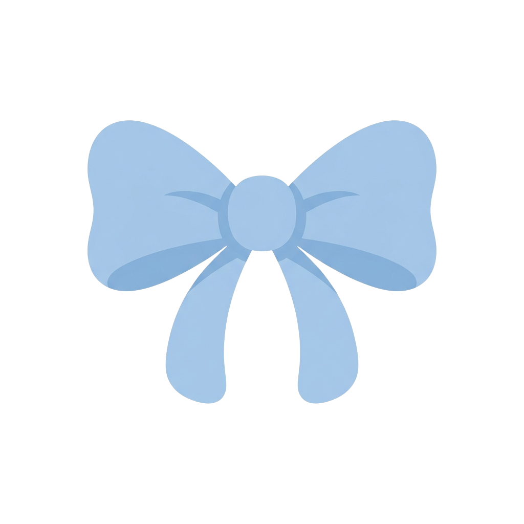 A light blue bow graphic with two symmetrical loops and a central knot on a black background