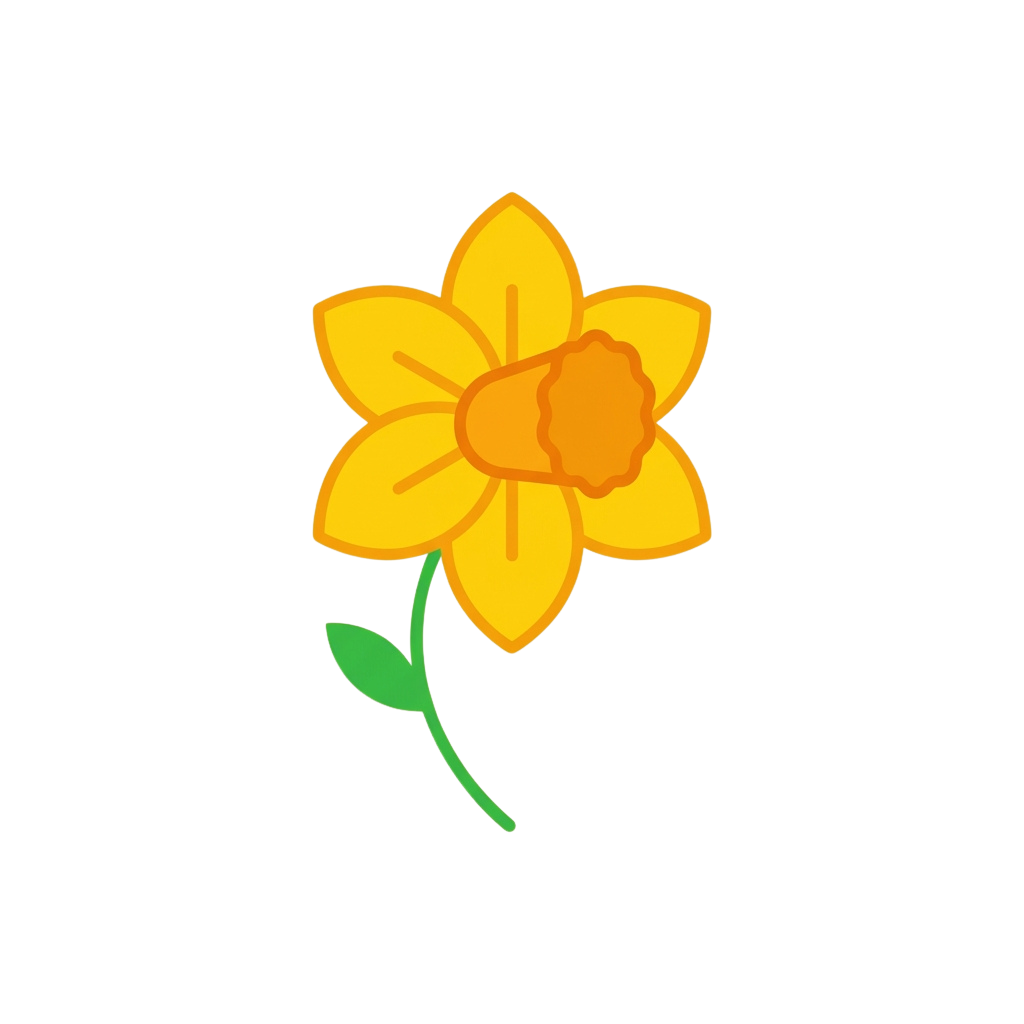 A cheerful yellow daffodil with green stem and leaves on a dark background