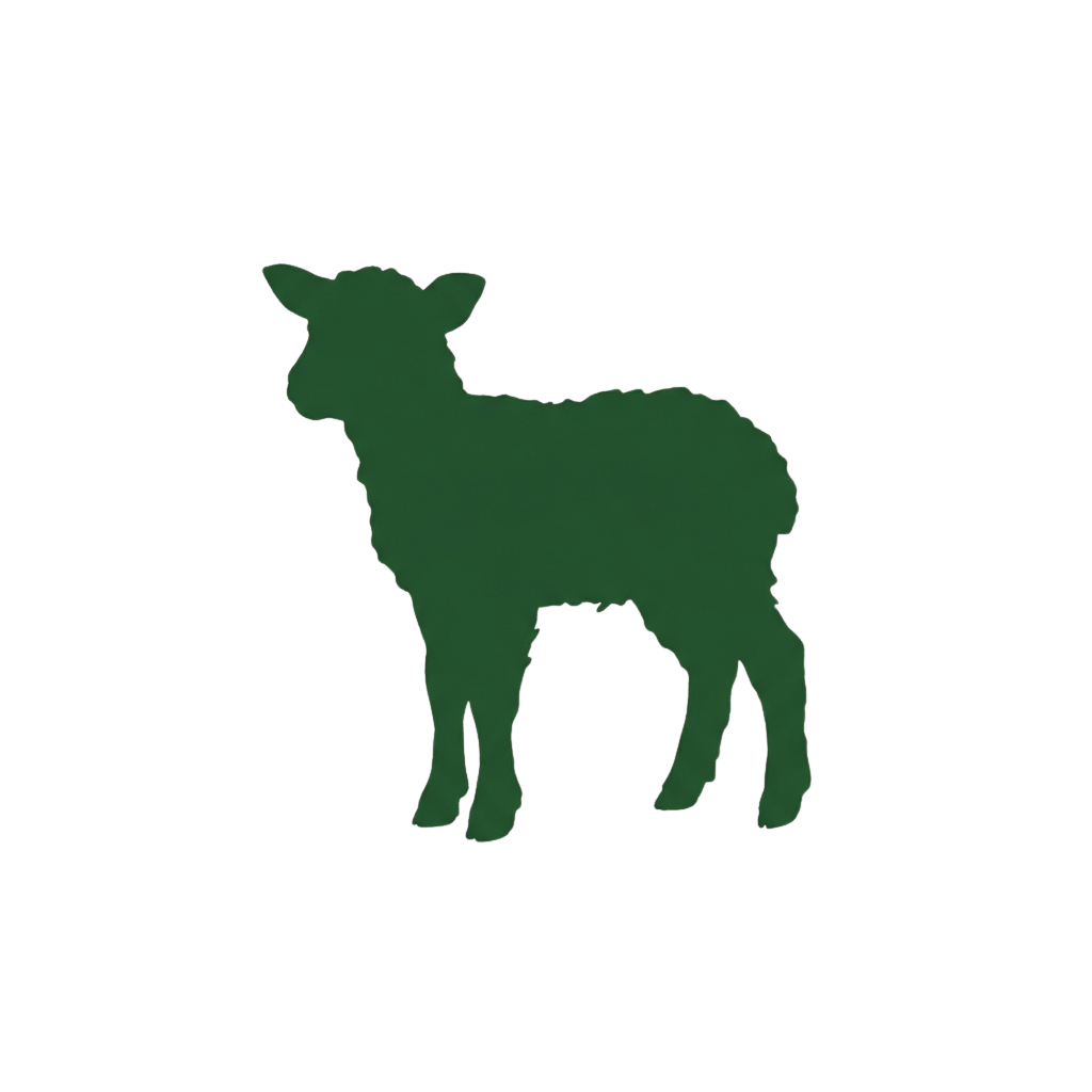 A green silhouette of a lamb standing on a black background