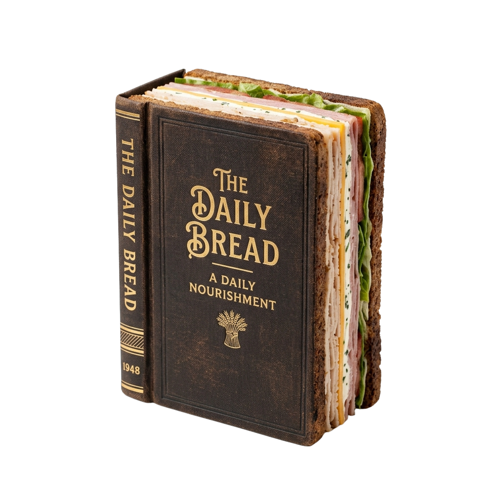 A book made of sandwich slices with the title The Daily Bread on the cover
