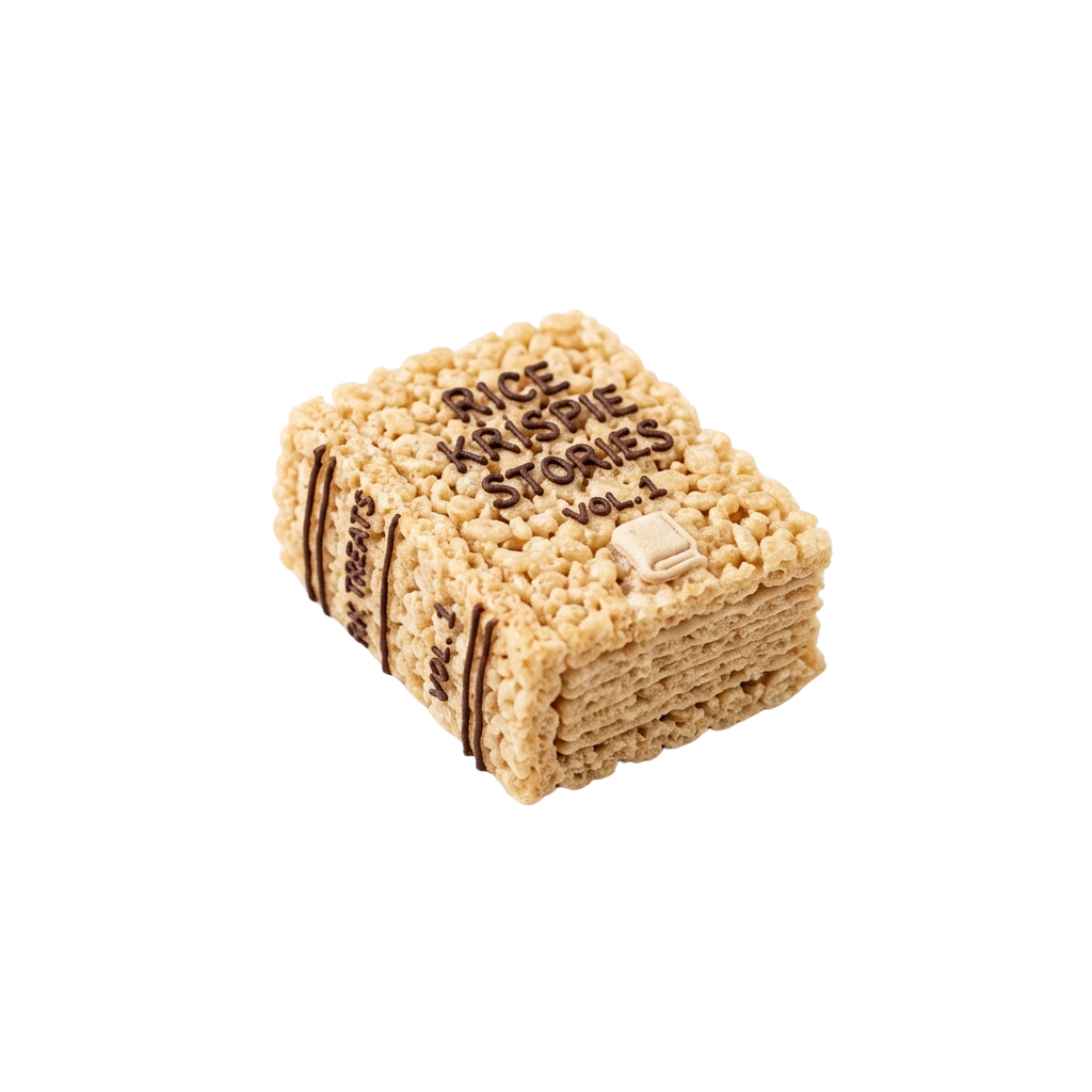 A single chocolate-coated rice snack bar with chocolate drizzle and white square on top.