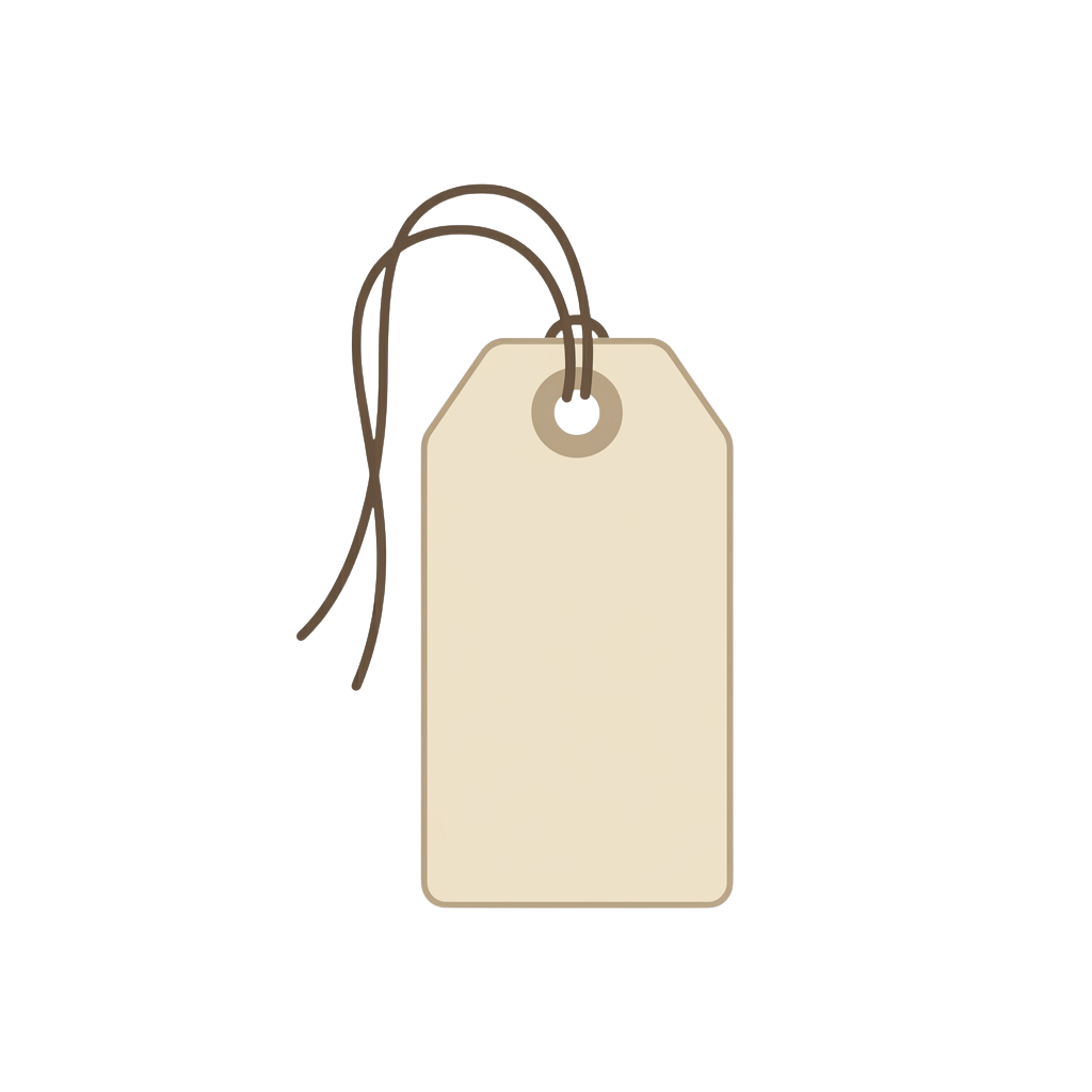 A plain white tag attached to a string for labeling items