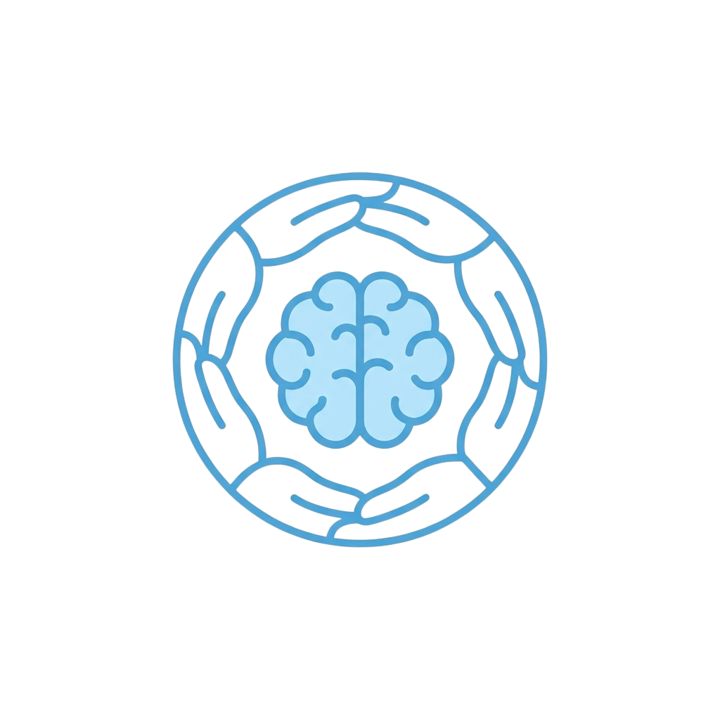 A stylized soccer ball with a brain graphic in the center