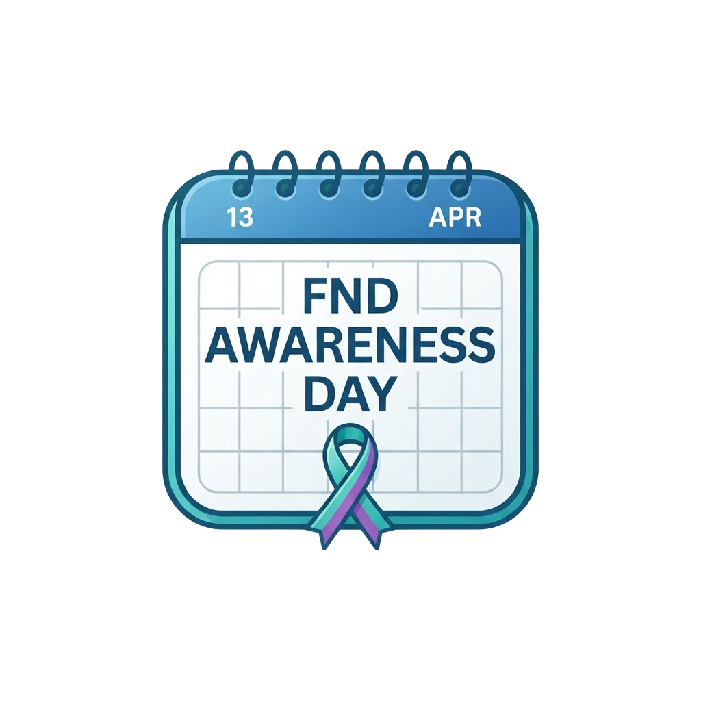 Calendar page marking April 13 as FND Awareness Day with a purple awareness ribbon