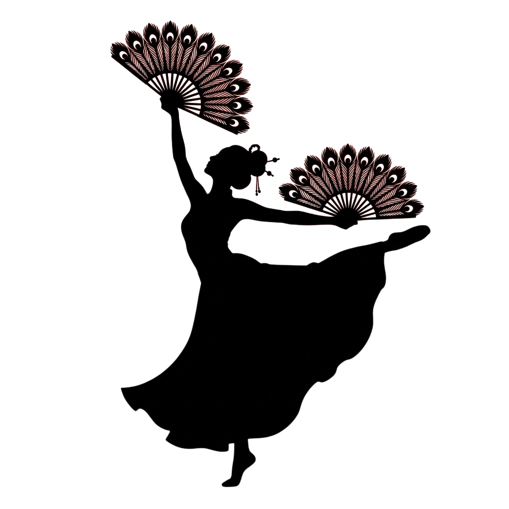 Two red decorative fans illuminated against a dark backdrop.