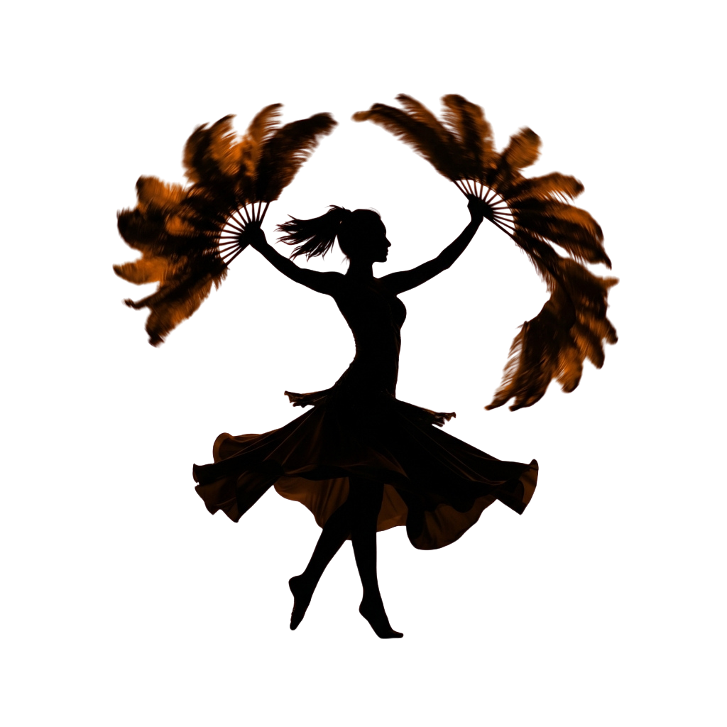 Silhouette of an orange flower with intricate petals backlit against a dark background