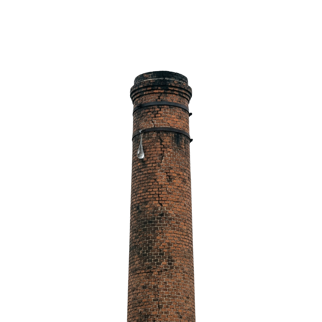 A tall brick chimney standing alone against a dark night sky