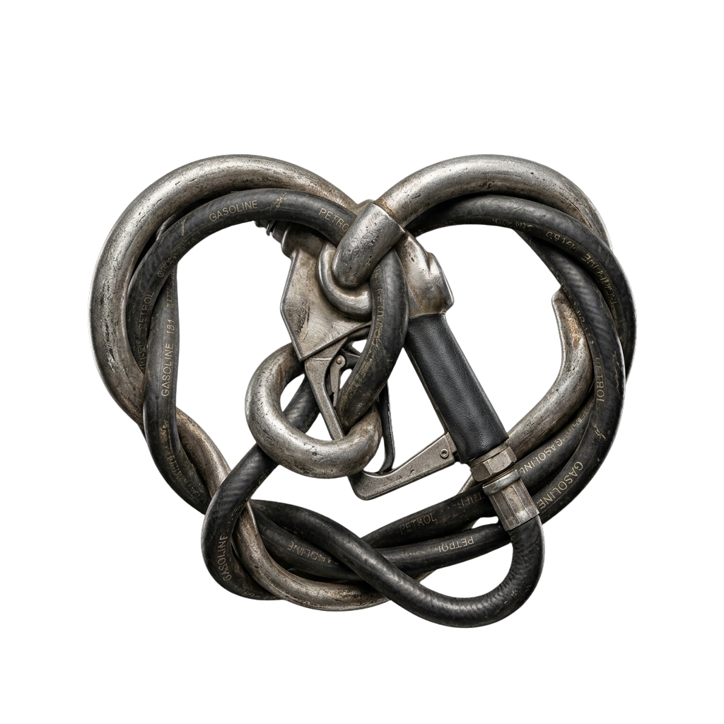 Intricate braided metal hose assembly with multiple loops and connectors against a black background