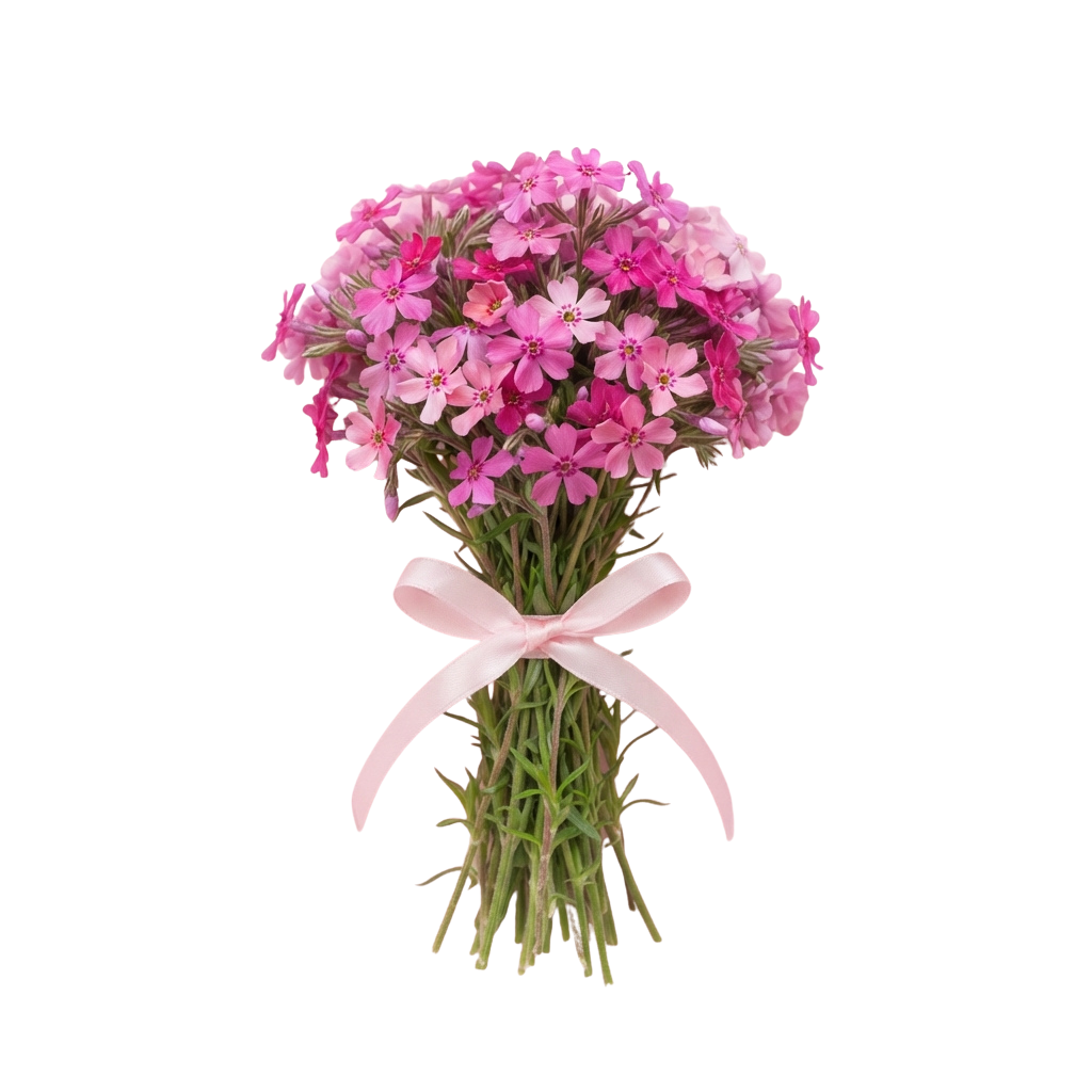 A bouquet of pink phalaenopsis orchid flowers tied with a light pink ribbon