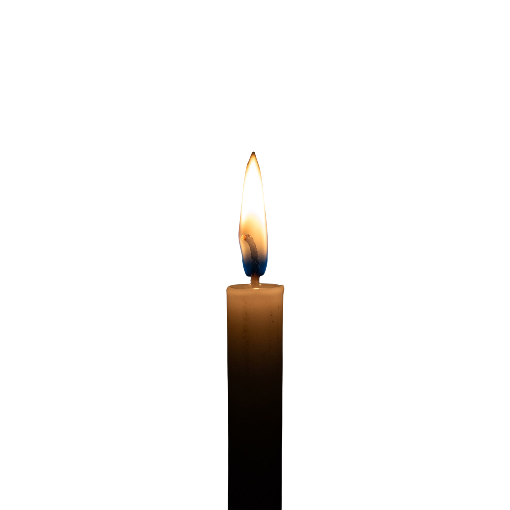 A single candle with a lit flame against a dark background