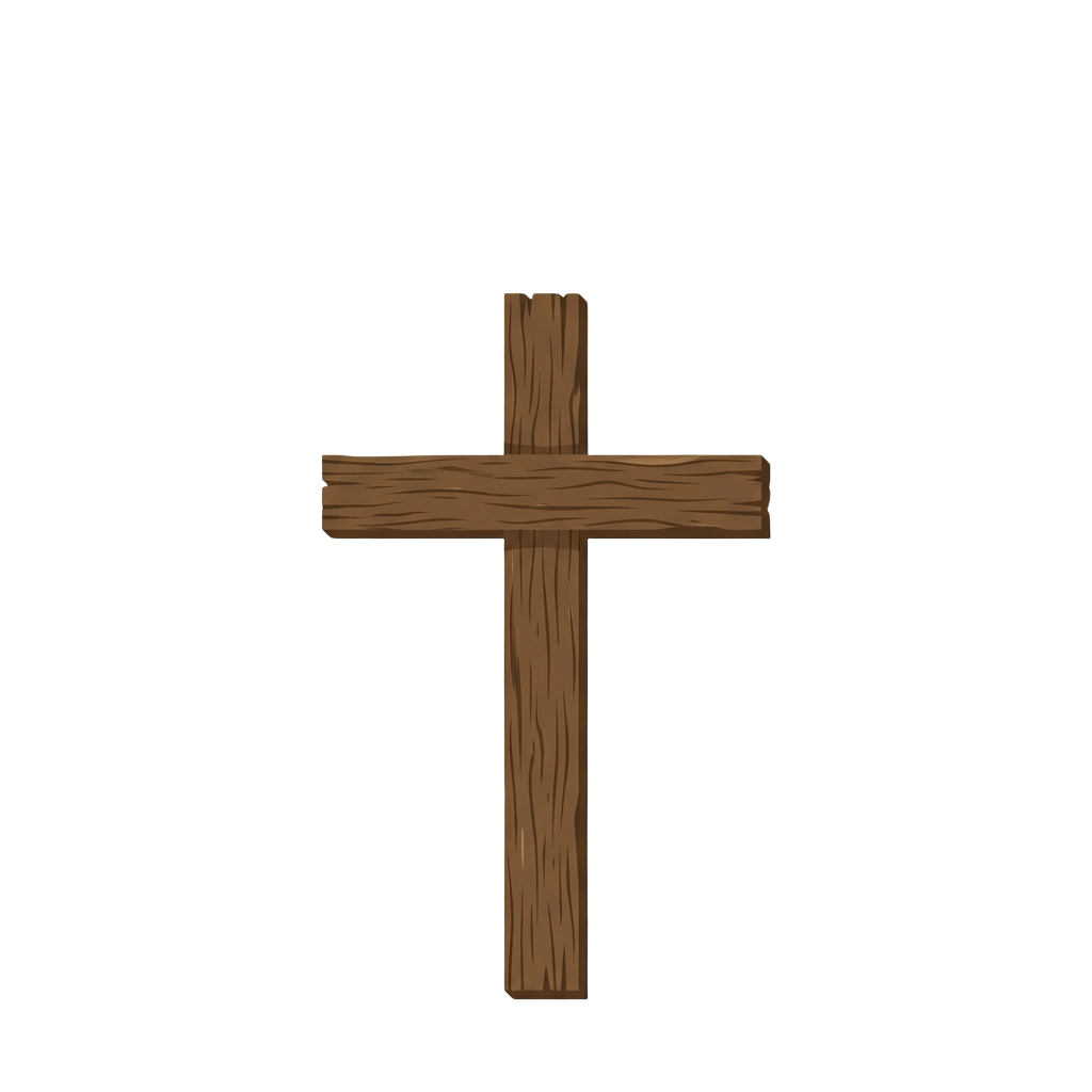 A wooden cross with a rustic texture against a dark background