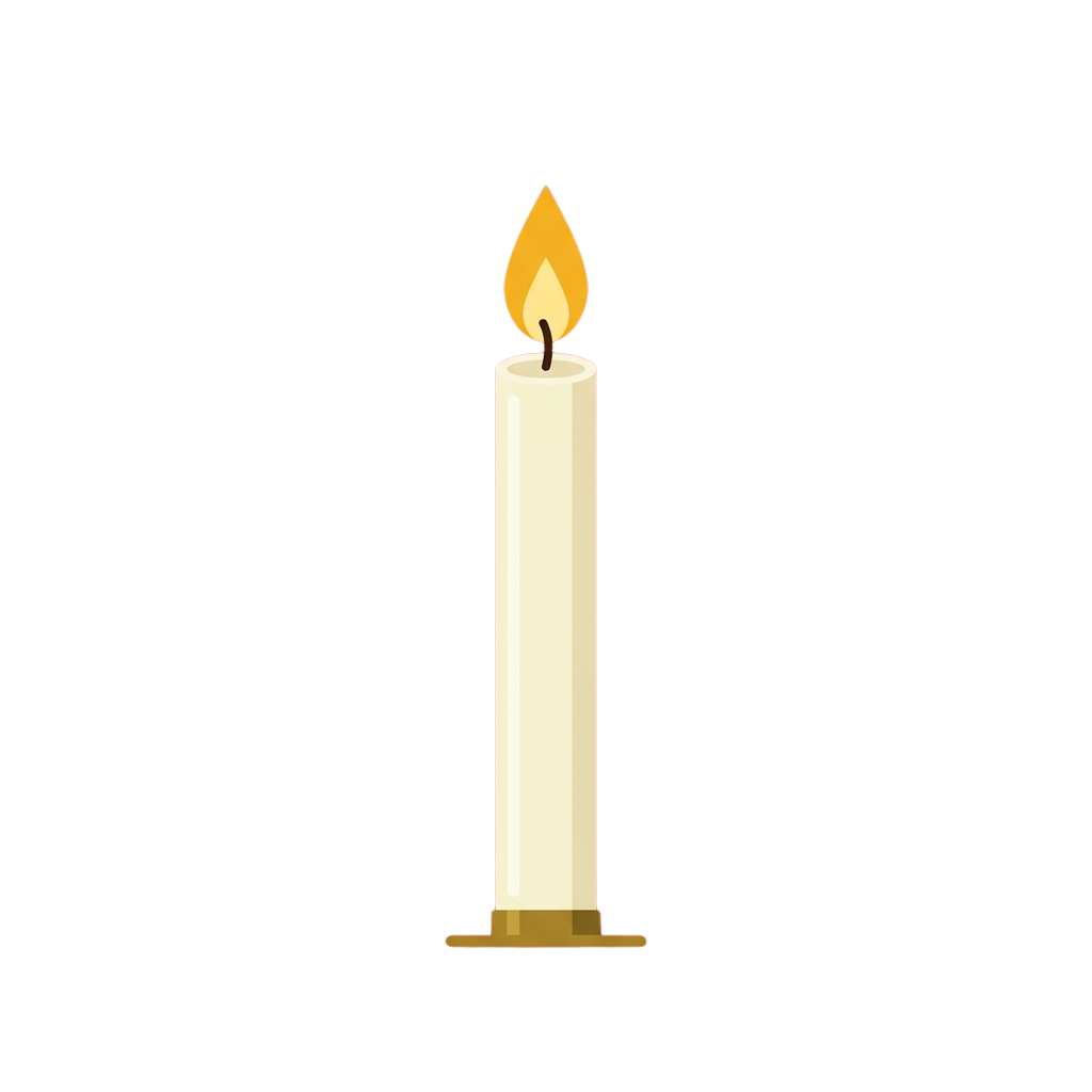 A single lit candle with a golden flame on a dark background